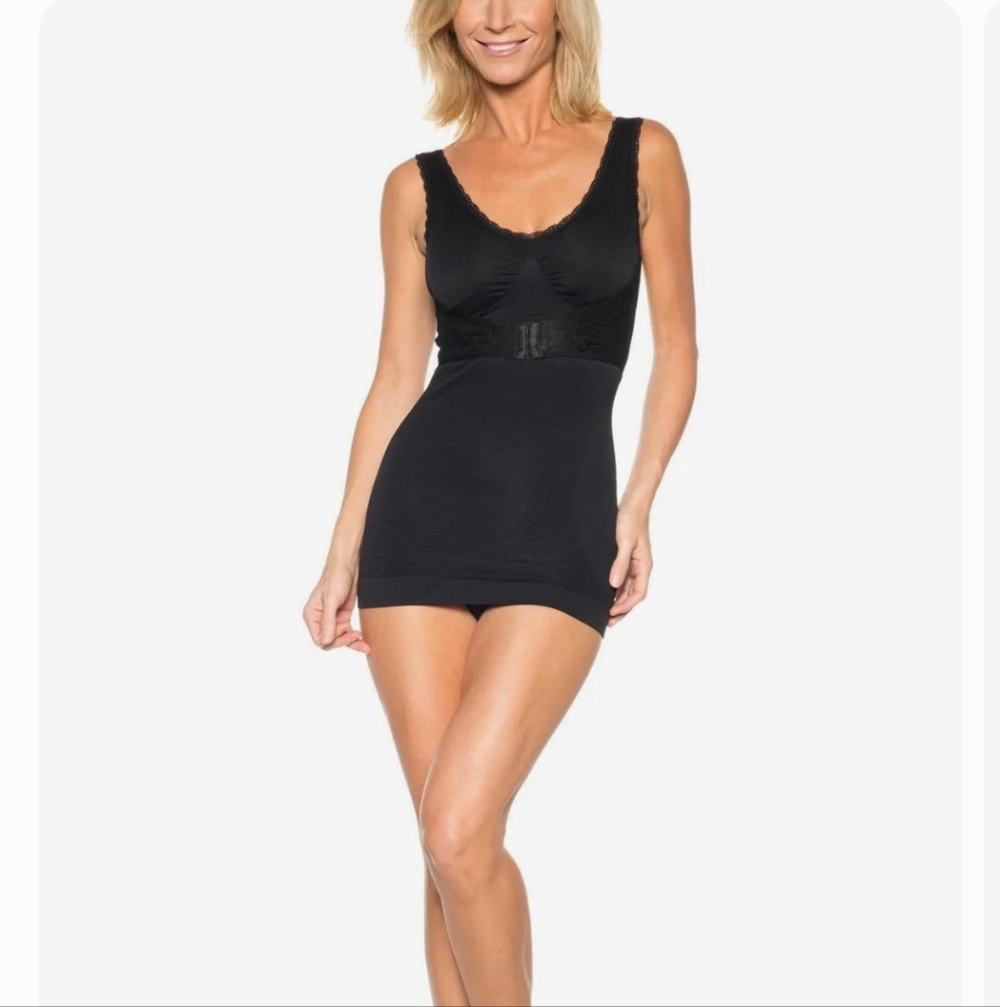 Rhonda Shear Lace Sling Shaping Tank BLACK 1X